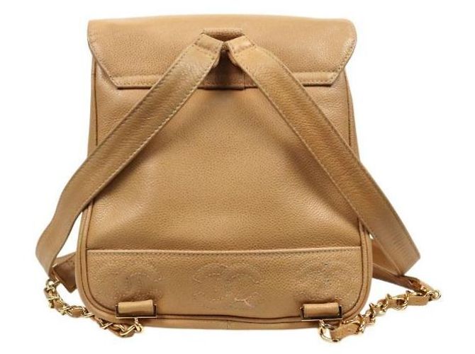 Chanel Triple CC Rucksack in beigem Kaviar-Leder Braun - Ansicht 3