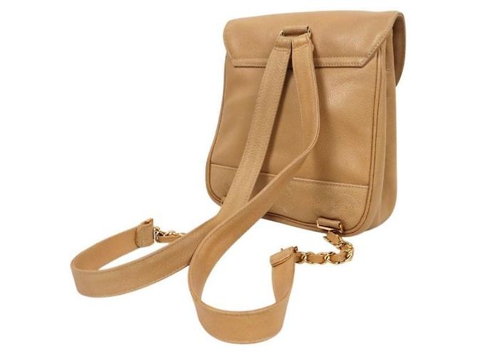 Chanel Triple CC Rucksack in beigem Kaviar-Leder Braun - Ansicht 7