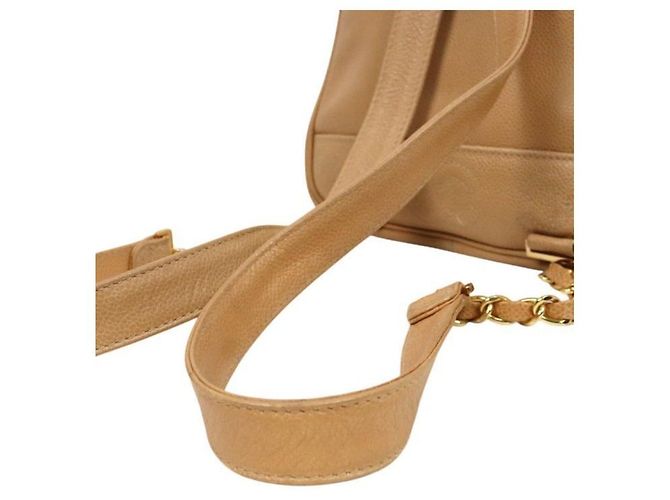 Chanel Triple CC Rucksack in beigem Kaviar-Leder Braun - Ansicht 8