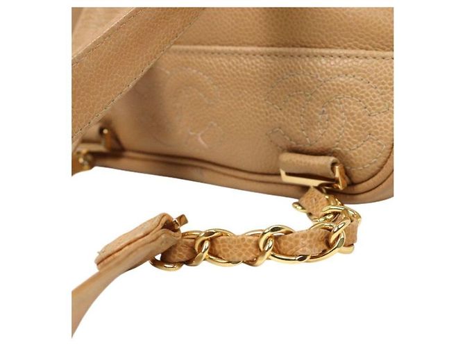 Chanel Triple CC Rucksack in beigem Kaviar-Leder Braun - Ansicht 9