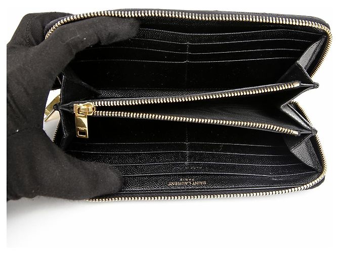 Saint Laurent Portafoglio Zip Monogram Matelassé da Donna Nero - vista 8