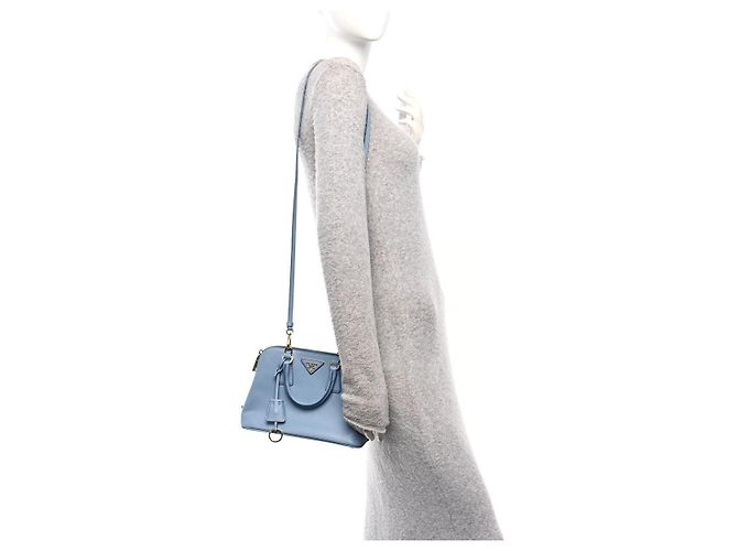 Borsa Promenade Tote Small in pelle Saffiano Lux PRADA Blu Blu chiaro - vista 15