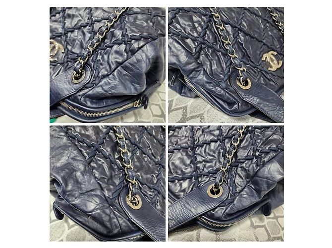 Borsa Bowling CHANEL Ultra Stitch in pelle blu navy - vista 10
