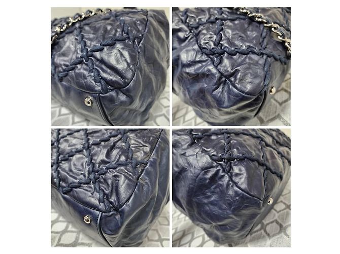 Borsa Bowling CHANEL Ultra Stitch in pelle blu navy - vista 13