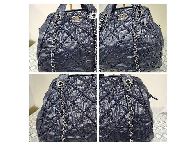 Borsa Bowling CHANEL Ultra Stitch in pelle blu navy - vista 6