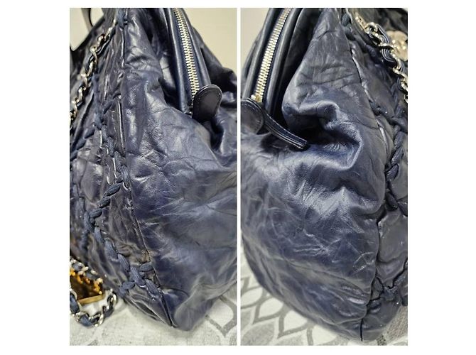 Borsa Bowling CHANEL Ultra Stitch in pelle blu navy - vista 8
