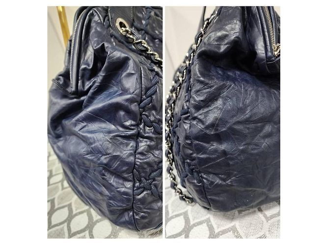 Borsa Bowling CHANEL Ultra Stitch in pelle blu navy - vista 9