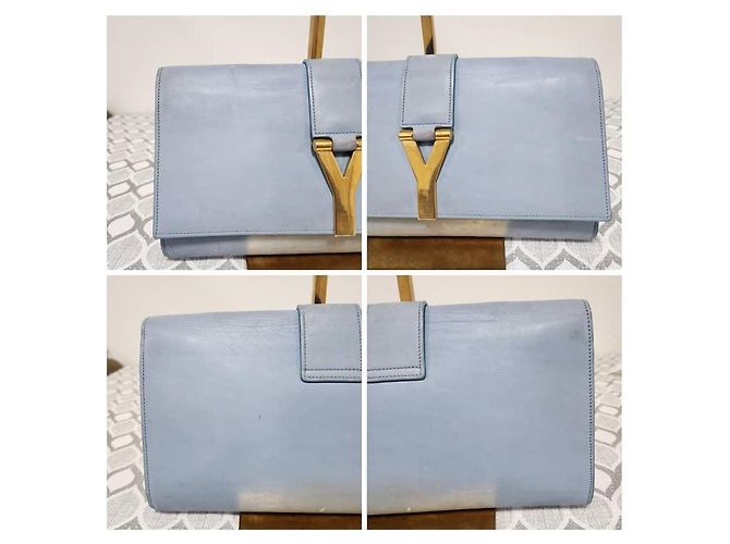 Borsa a pochette YVES SAINT LAURENT Ligne Y in pelle di vitello Blu - vista 13