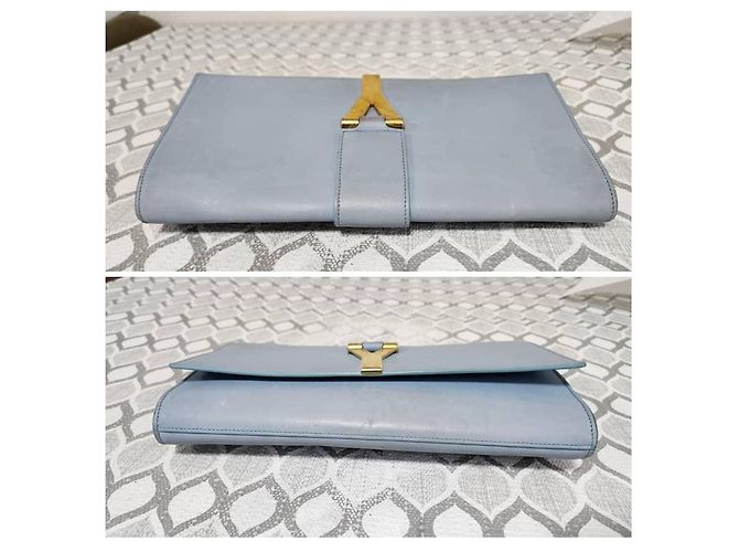 Borsa a pochette YVES SAINT LAURENT Ligne Y in pelle di vitello Blu - vista 9