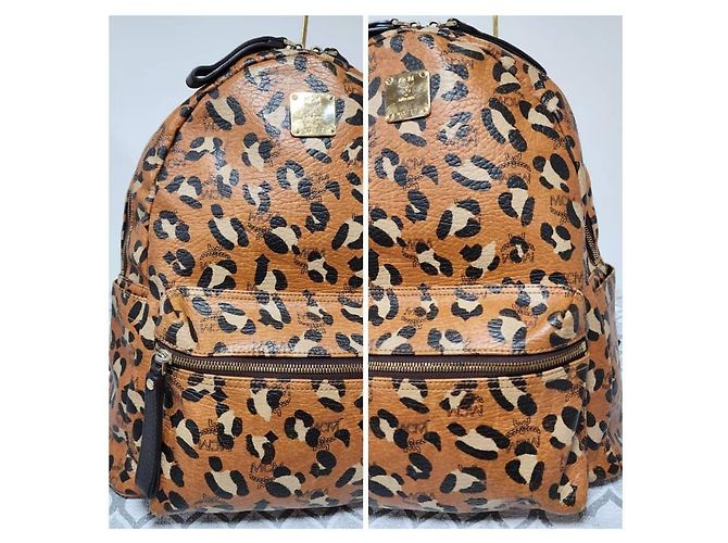 MCM Leopard Print Leather Backpack Brown/Black - view 10