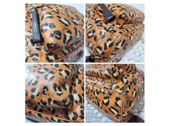 MCM Leopard Print Leather Backpack Brown/Black - view 12