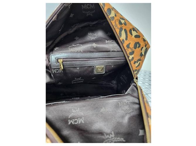 MCM Leopard Print Leather Backpack Brown/Black - view 14