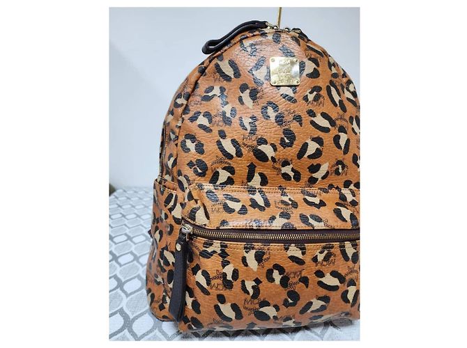 MCM Leopard Print Leather Backpack Brown/Black - view 4