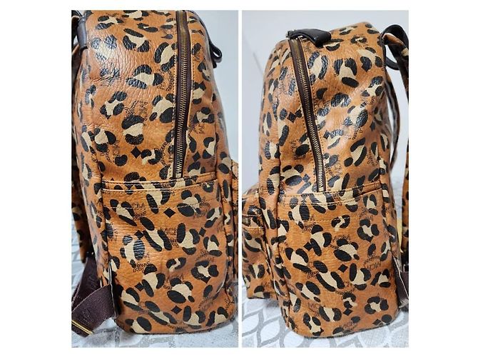 MCM Leopard Print Leather Backpack Brown/Black - view 9