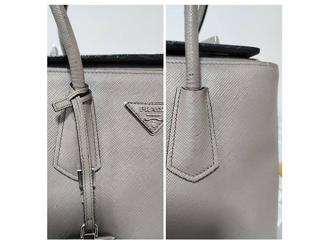 Prada Borsa Twin Tote in pelle Saffiano grigia Grigio - vista 10
