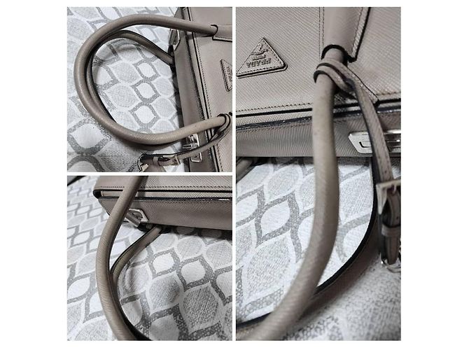 Prada Borsa Twin Tote in pelle Saffiano grigia Grigio - vista 11