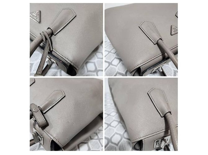 Prada Borsa Twin Tote in pelle Saffiano grigia Grigio - vista 12