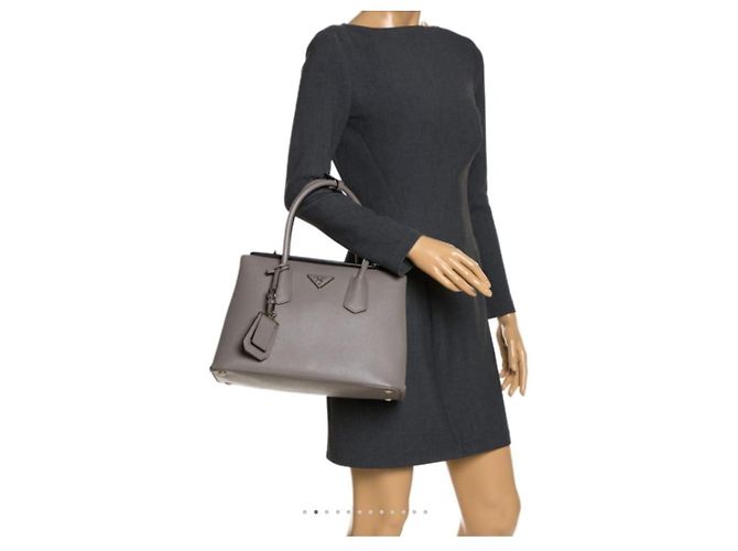 Prada Borsa Twin Tote in pelle Saffiano grigia Grigio - vista 16