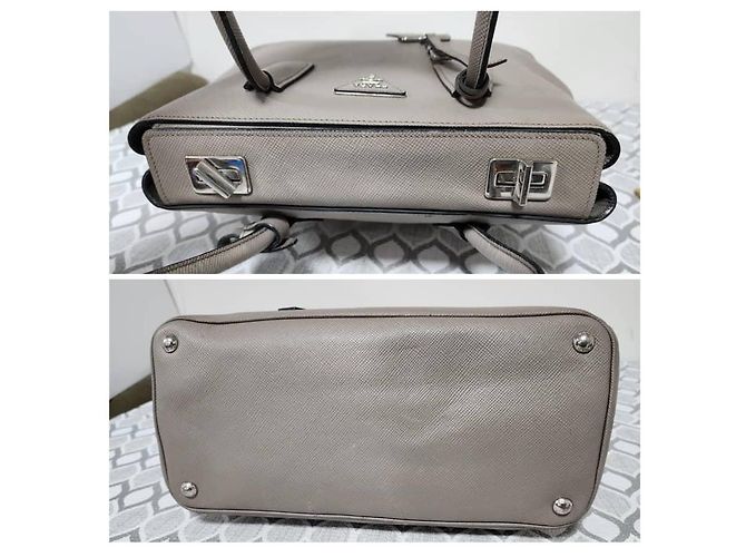 Prada Borsa Twin Tote in pelle Saffiano grigia Grigio - vista 6