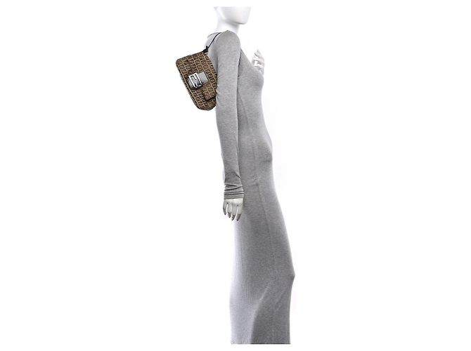 FENDI Zucchino Vitello Mini Mama Baguette Beige/Brown Marrone - vista 13