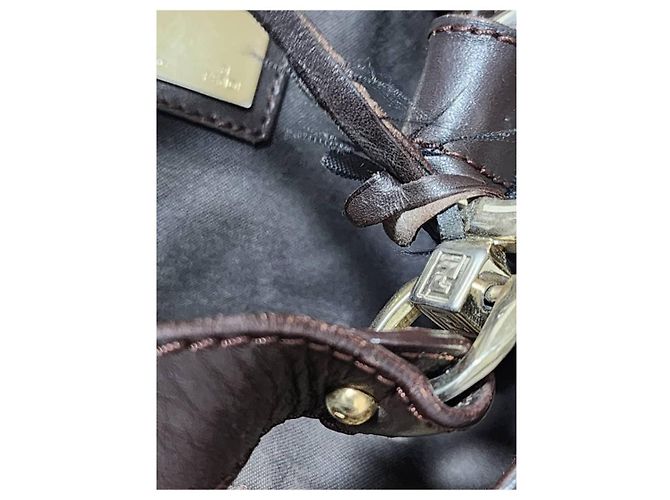 Borsa a Tracolla Fendi Zucchino FF Marrone/Beige - vista 11