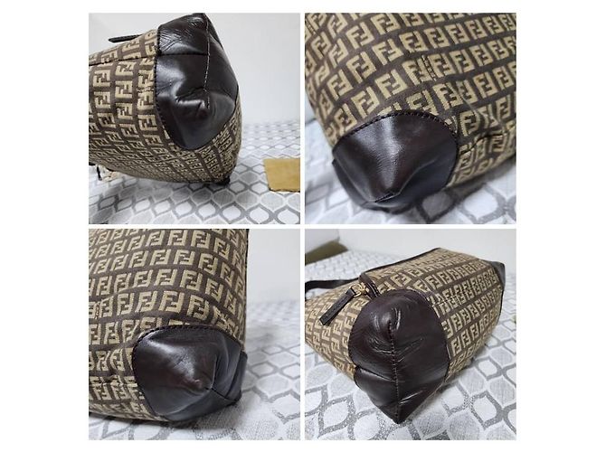 Borsa a Tracolla Fendi Zucchino FF Marrone/Beige - vista 12