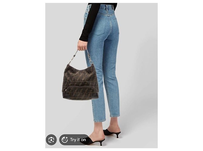Borsa a Tracolla Fendi Zucchino FF Marrone/Beige - vista 13