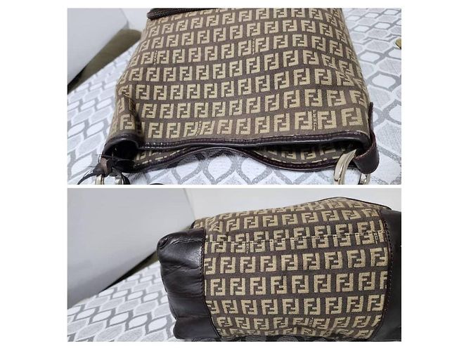 Borsa a Tracolla Fendi Zucchino FF Marrone/Beige - vista 7