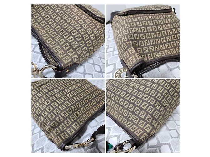 Borsa a Tracolla Fendi Zucchino FF Marrone/Beige - vista 9