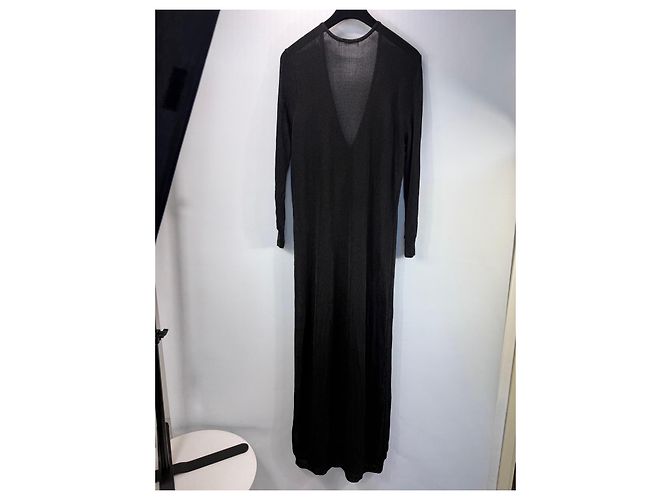 Autre Marque Abito maxi a maniche lunghe con scollo a V Nero - vista 4
