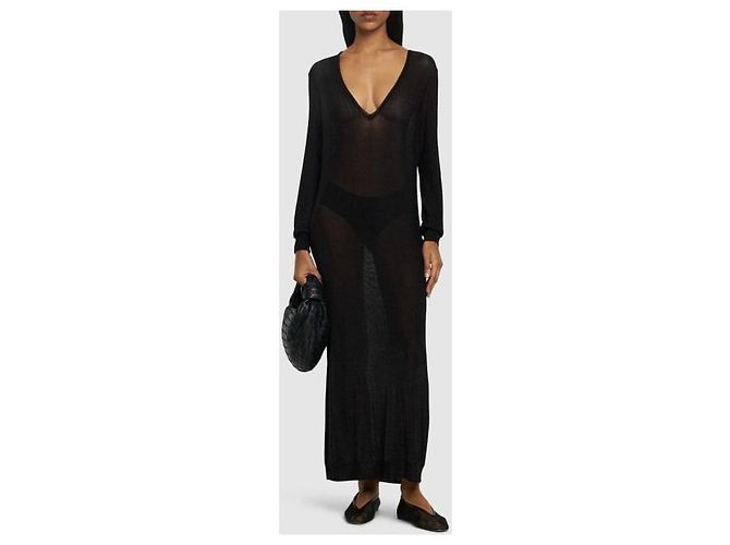Autre Marque Abito maxi a maniche lunghe con scollo a V Nero - vista 5