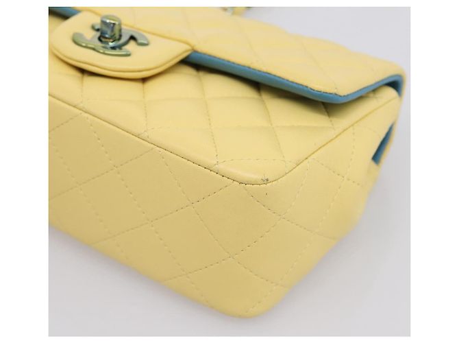 CHANEL Mini Matelassé 20 Bolso de Cadena de Hombro de Piel de Cordero Amarillo CC Auth 197490SV - vista 10