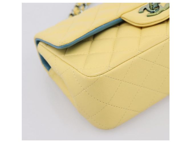 CHANEL Mini Matelassé 20 Bolso de Cadena de Hombro de Piel de Cordero Amarillo CC Auth 197490SV - vista 11