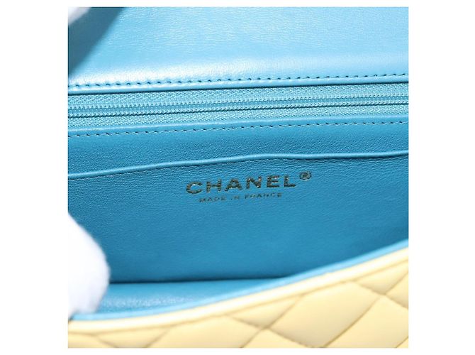 CHANEL Mini Matelassé 20 Bolso de Cadena de Hombro de Piel de Cordero Amarillo CC Auth 197490SV - vista 16