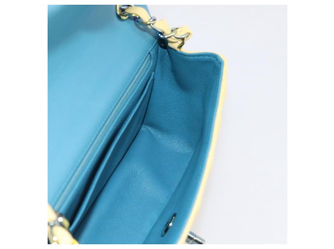 CHANEL Mini Matelassé 20 Bolso de Cadena de Hombro de Piel de Cordero Amarillo CC Auth 197490SV - vista 18