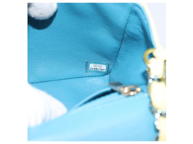 CHANEL Mini Matelassé 20 Bolso de Cadena de Hombro de Piel de Cordero Amarillo CC Auth 197490SV - vista 23