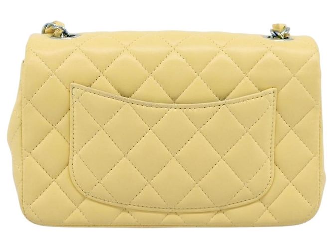CHANEL Mini Matelassé 20 Bolso de Cadena de Hombro de Piel de Cordero Amarillo CC Auth 197490SV - vista 3