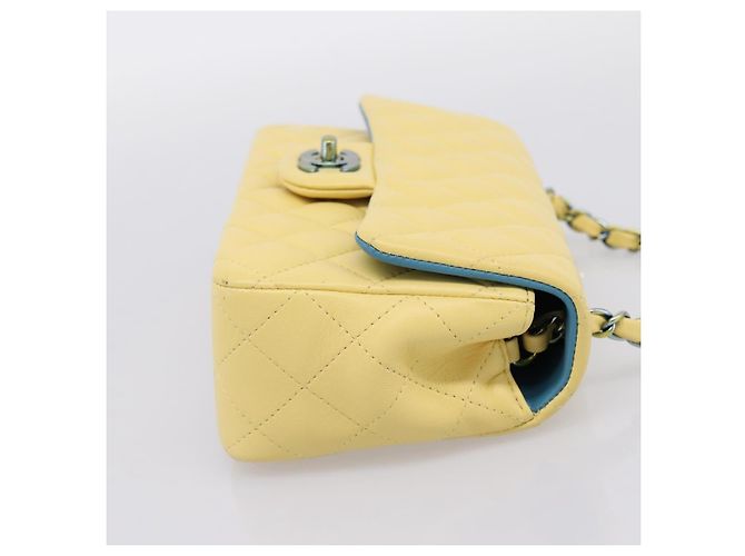CHANEL Mini Matelassé 20 Bolso de Cadena de Hombro de Piel de Cordero Amarillo CC Auth 197490SV - vista 5