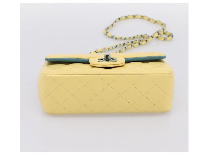 CHANEL Mini Matelassé 20 Bolso de Cadena de Hombro de Piel de Cordero Amarillo CC Auth 197490SV - vista 9