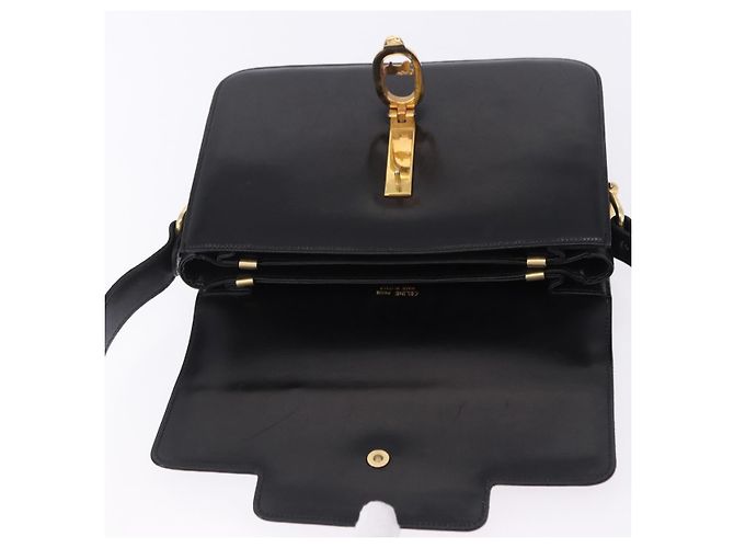 16 Borsa a Spalla CÉLINE Carrozza in Pelle Nera con Finiture Dorate Auth 198641 Nero - vista 10