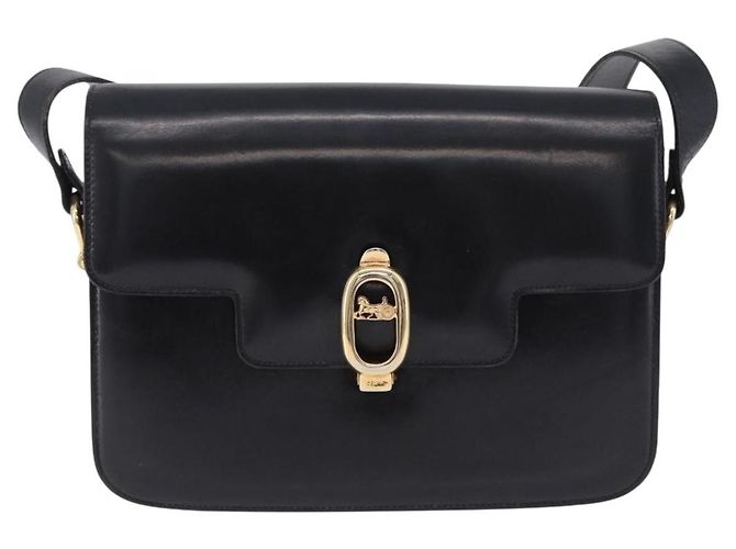 16 Borsa a Spalla CÉLINE Carrozza in Pelle Nera con Finiture Dorate Auth 198641 Nero - vista 13
