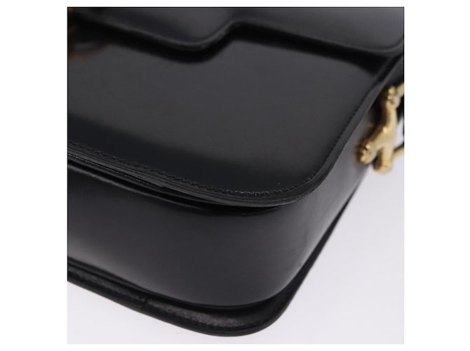 16 Borsa a Spalla CÉLINE Carrozza in Pelle Nera con Finiture Dorate Auth 198641 Nero - vista 14