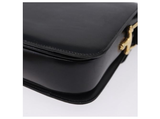 16 Borsa a Spalla CÉLINE Carrozza in Pelle Nera con Finiture Dorate Auth 198641 Nero - vista 16
