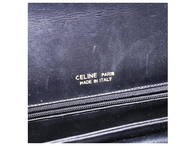 16 Borsa a Spalla CÉLINE Carrozza in Pelle Nera con Finiture Dorate Auth 198641 Nero - vista 18