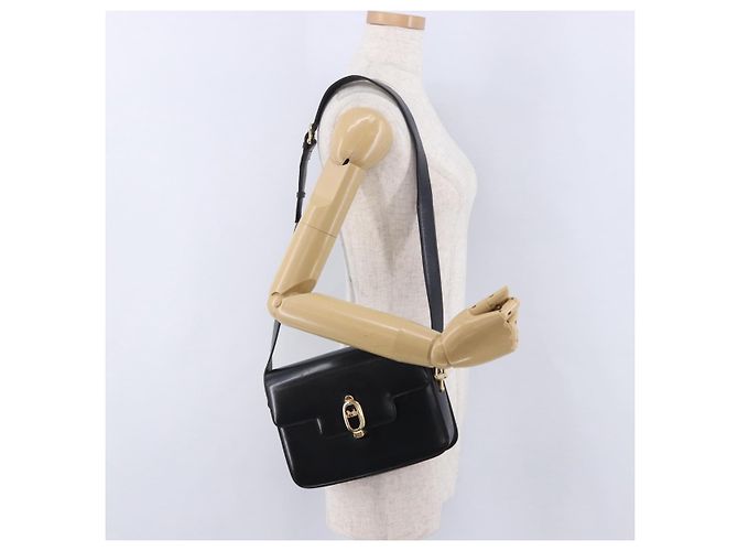 16 Borsa a Spalla CÉLINE Carrozza in Pelle Nera con Finiture Dorate Auth 198641 Nero - vista 24