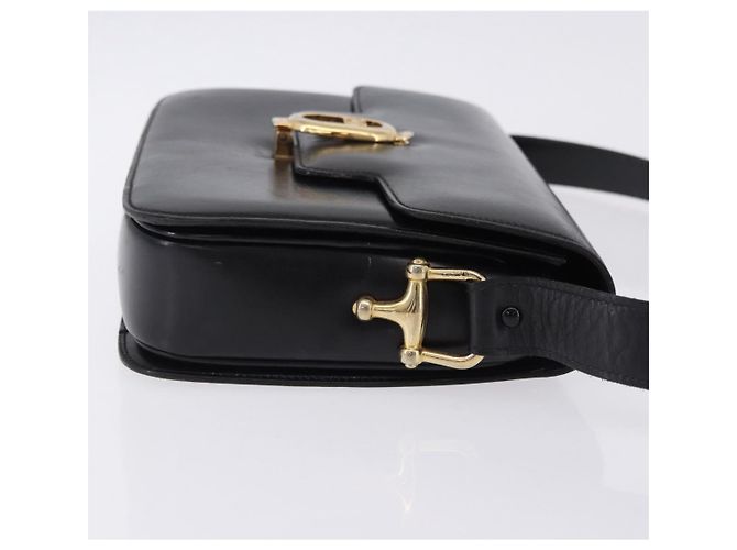 16 Borsa a Spalla CÉLINE Carrozza in Pelle Nera con Finiture Dorate Auth 198641 Nero - vista 3