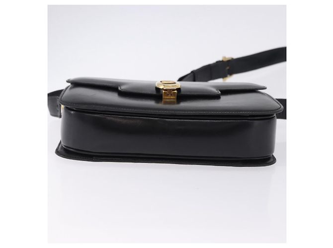 16 Borsa a Spalla CÉLINE Carrozza in Pelle Nera con Finiture Dorate Auth 198641 Nero - vista 5
