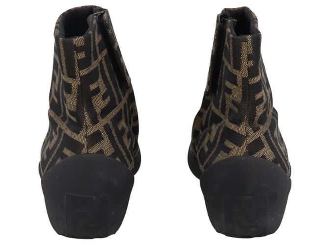 Botines FENDI Zucca Canvas Marrón Negro Auth BA15000A Castaño - vista 3