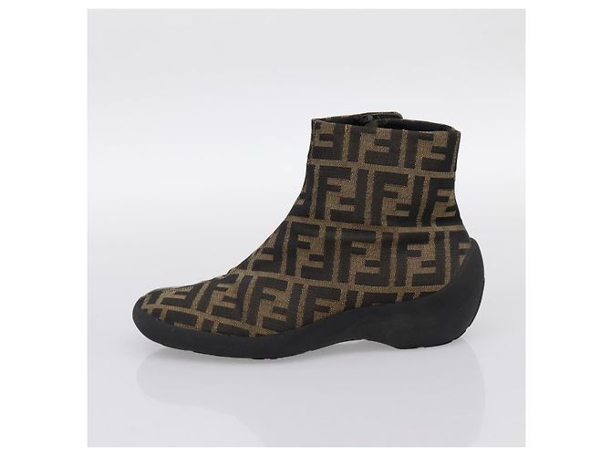 Botines FENDI Zucca Canvas Marrón Negro Auth BA15000A Castaño - vista 5
