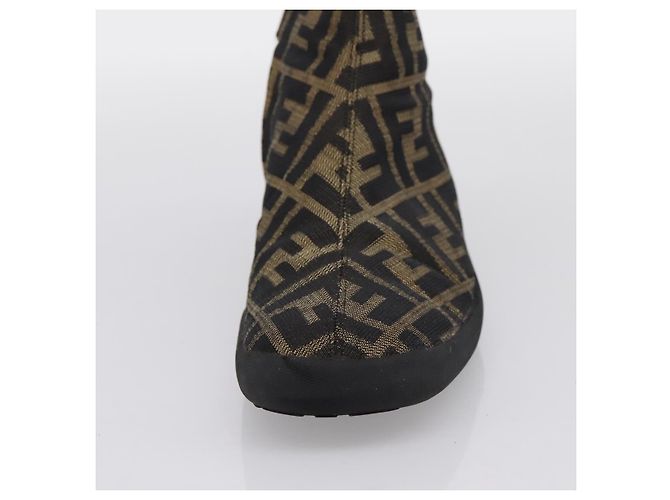 Botines FENDI Zucca Canvas Marrón Negro Auth BA15000A Castaño - vista 6